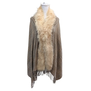 Plaid Blanket Style Pure Wool Fur Poncho For Women, One Size Fits Most Ponchos, Winter Ponchos