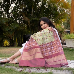 Traditional Silk Patola Dupatta [Light Green & Maroon]