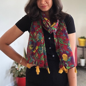 Bunte Blumen Quaste Baumwollschal für Frauen, Frühling Sommer Boho leichte Schal, Geschenk für sie, Sarongs Strand Wrap Pareo, dünner Schal