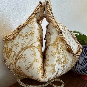 Indian Potli Bag | Embroidered Beaded Wristlet Clutch | Wedding Favor, Festive Gift, Ethnic Drawstring Purse