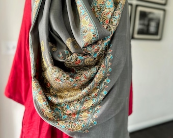 Chal de pashmina / Chal de lana de lujo para mujer / Bufanda de boda india, regalo ético, estola cálida de invierno / Bufanda gris