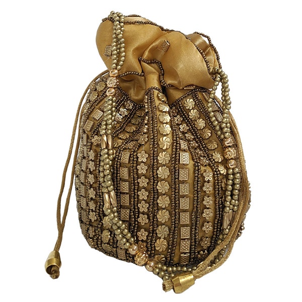 Sac potli indien| Retour Idées cadeaux pour les fêtes | Cadeaux de mariage | Sac de soirée, mini sac seau, sac à main avec anse en nacre