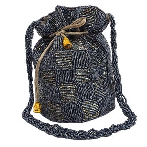 Indian Potli Bag, Evening Beaded Bag, Bead Purse, Drawstring Purse, Wristlet Bag, Mini Bucket Bag