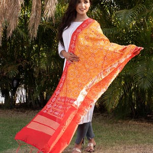 Traditional Silk Patola Dupatta [Yellow & Red]