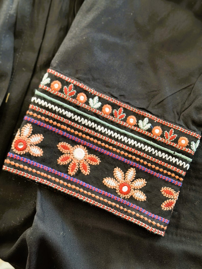 Boho Embroidered Black Jacket For Women, Traditional Koti, Ethnic Indian Jacket, Long Sleeves Jacket Shrug, Multicolored Festival Jacket image 7