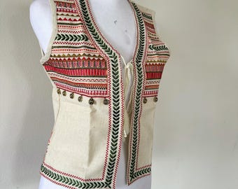 Chaqueta bordada para mujer, estilo bohemio, sin mangas, estilo étnico Kutch, para fiesta, de algodón, con parches de verano, estilo indio, con efecto espejo.
