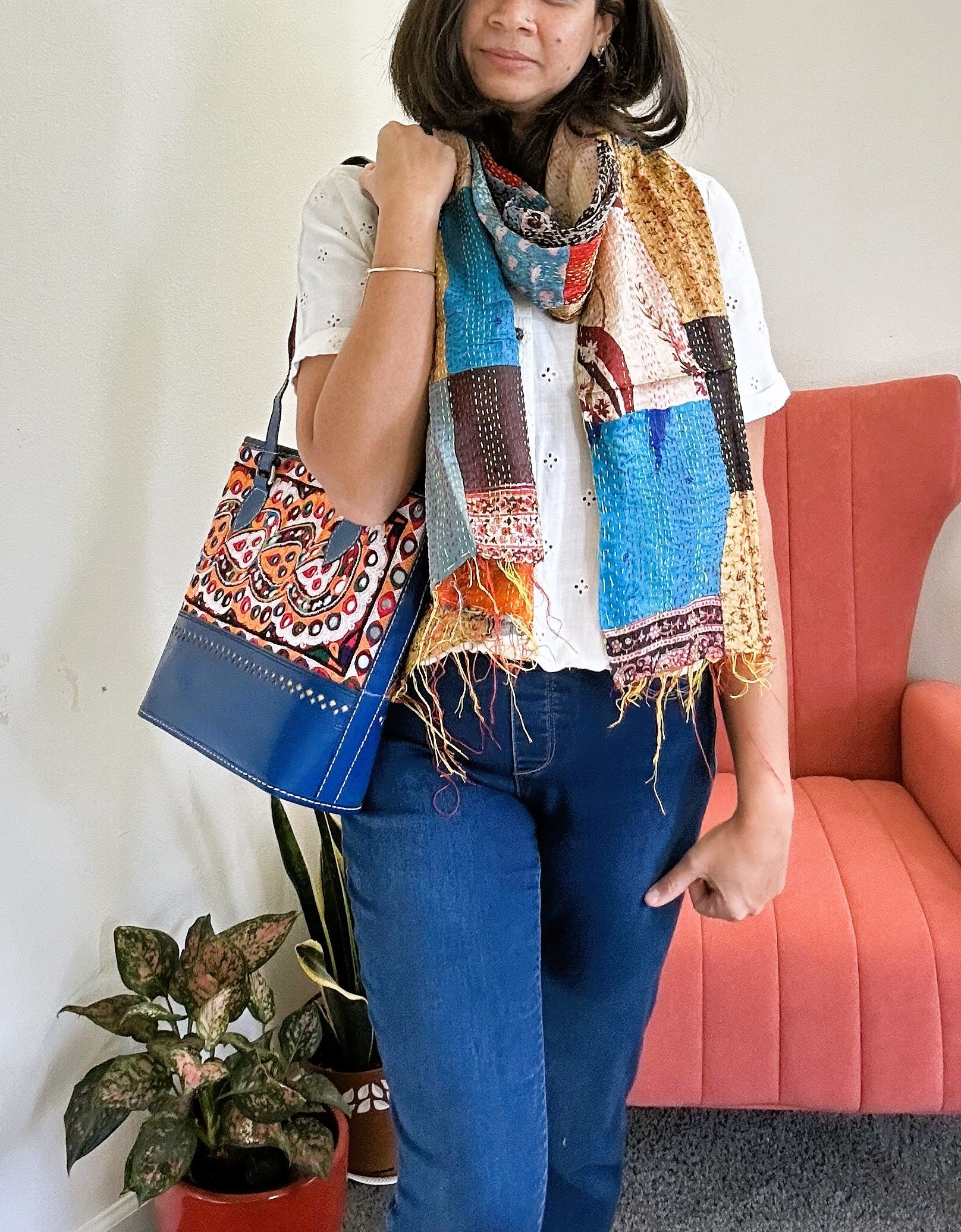 Traditional Kutch Patchwork Silk Leather Flap Sling Bag 29 main image 1