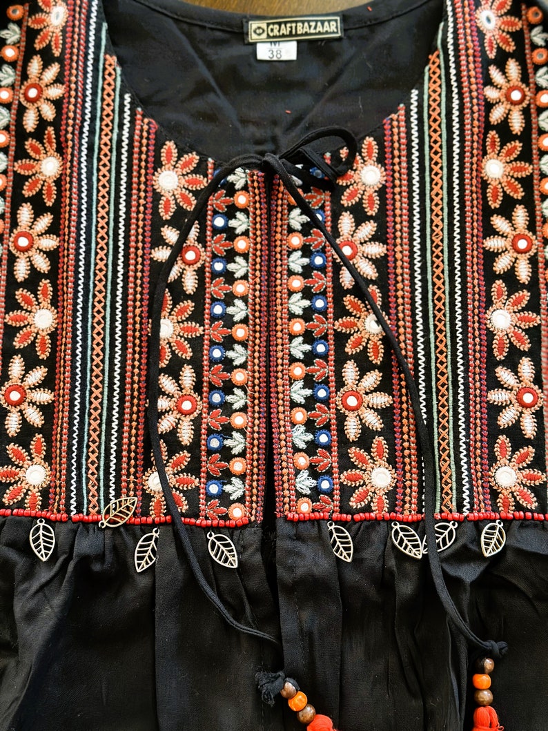 Boho Embroidered Black Jacket For Women, Traditional Koti, Ethnic Indian Jacket, Long Sleeves Jacket Shrug, Multicolored Festival Jacket image 8