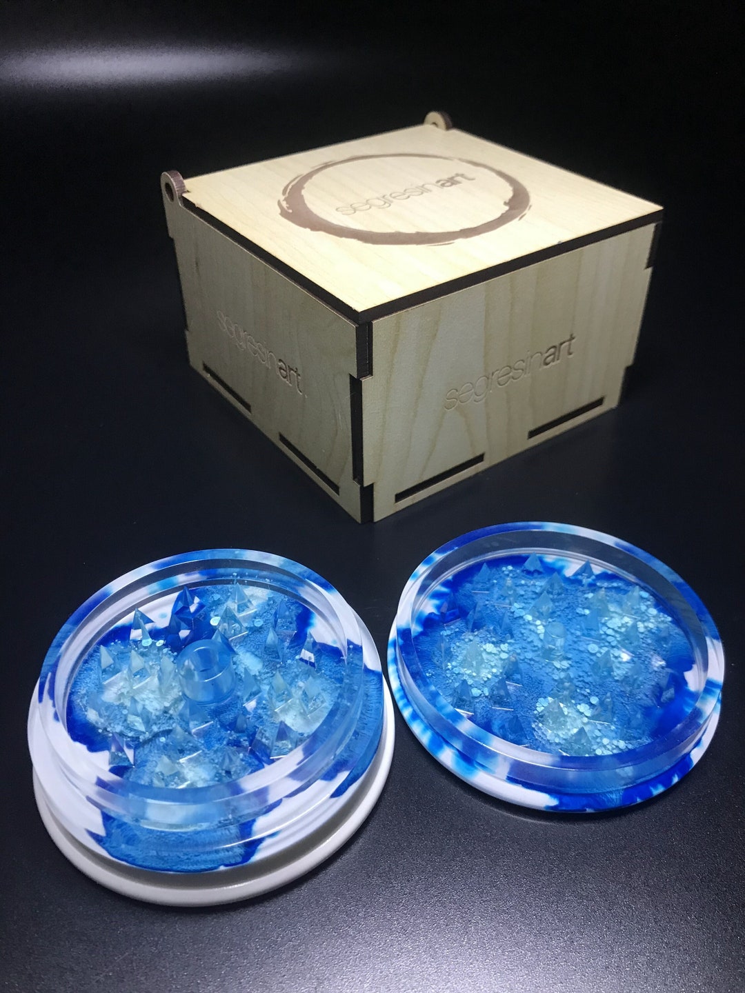 Blue Resin Grinder Epoxy Grinder Tobacco Tray Blue Handmade Etsy