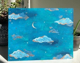 Teal/Blue Celestial Sky Painting