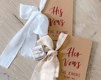Custom Wedding Vow Book For Bride and Groom | His and Hers | Custom Hand Lettered Wedding Date Last Name with Chiffon Ribbon | Calligraphy