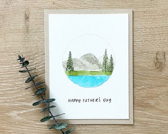 Hand Painted Happy Father's Day Mountains Card | For The Adventurous Dad | Handmade Custom Watercolor Greeting Card for Dad | Personalized