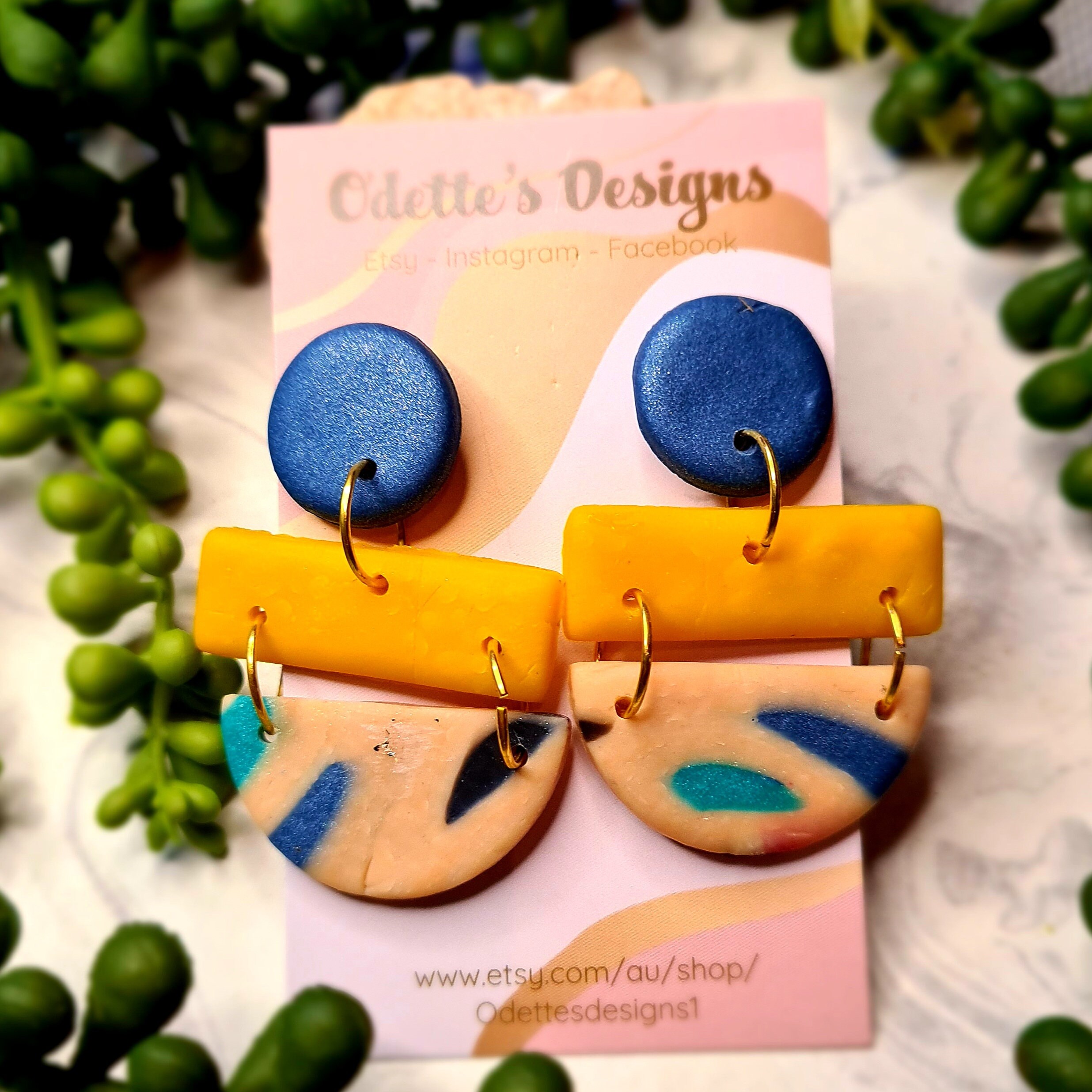 4 Pairs Handmade Rainbow Ceramic Clay Dangle Earrings Set Bohemian Colorful Candy Macaron Color Drop Earrings for Women Girls Jewelry 
