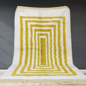 Yellow Moroccan Rugs, Handmade Beni Ourain Style, berber area rug, Large authentic Moroccan rug, Teppich marokko