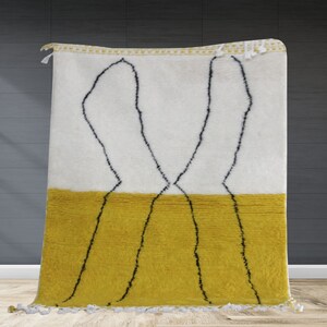 Yellow Moroccan Rugs, Handmade Beni Ourain Style, berber area rug, Large authentic Moroccan rug, Teppich marokko