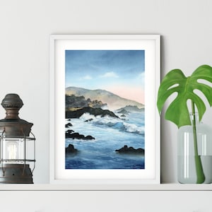 Monterey Bay Waves, California Coast, WATERCOLOR PAINTING Wall Art