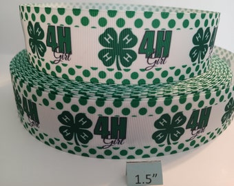 Grosgrain Ribbon 5 Yards 4-H Girl Farm Animals Head Heart Hands Health 1.5"