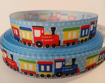 Cinta de grosgrain de 5 yardas con diseño de tren, vagón de cola, conductor, para baby shower, fiestas infantiles, decoración de coronas y regalos. Ancho: 7/8 de pulgada.
