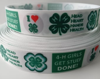 Cinta de grogrén de 5 yardas, 4-H, Girls Get Stuff Done, Farm I Love 4H, Head Heart Hands, Health Boy Girls Clubs, Camping Hiking, 7/8"