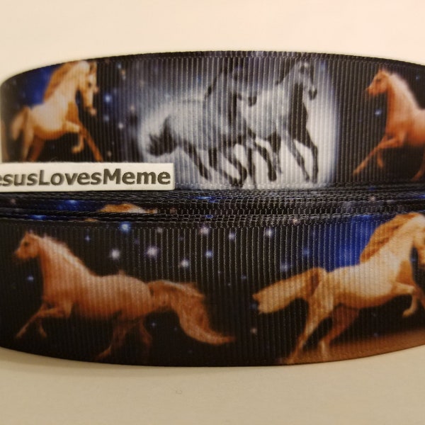 Grosgrain Ribbon 10 Yards Palomino Horses Running in the Night Sky Stars Ranching Quarter Horses Riding Lessons Equines Pony Colt Filly