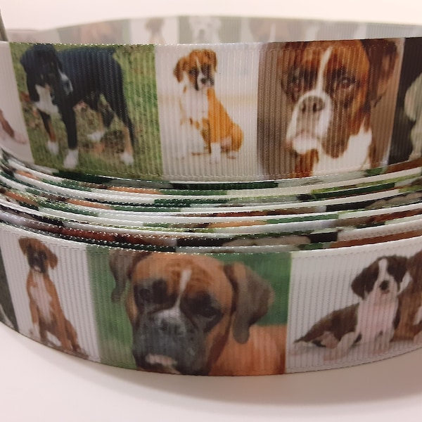 Grosgrain Ribbon 5 Yards Boxer Dogs 7/8" Wide Dog Breeds I Love Dogs Puppy Puppies Fur Baby Best Friend Adopt Rescue Key Fobs Lanyards