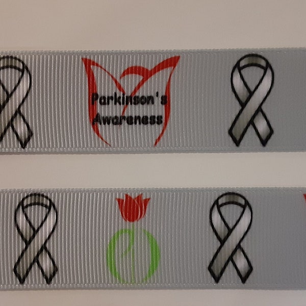 Grosgrain Ribbon 10 Yards Parkinson's Awareness Disease Tulips Brain Disorder