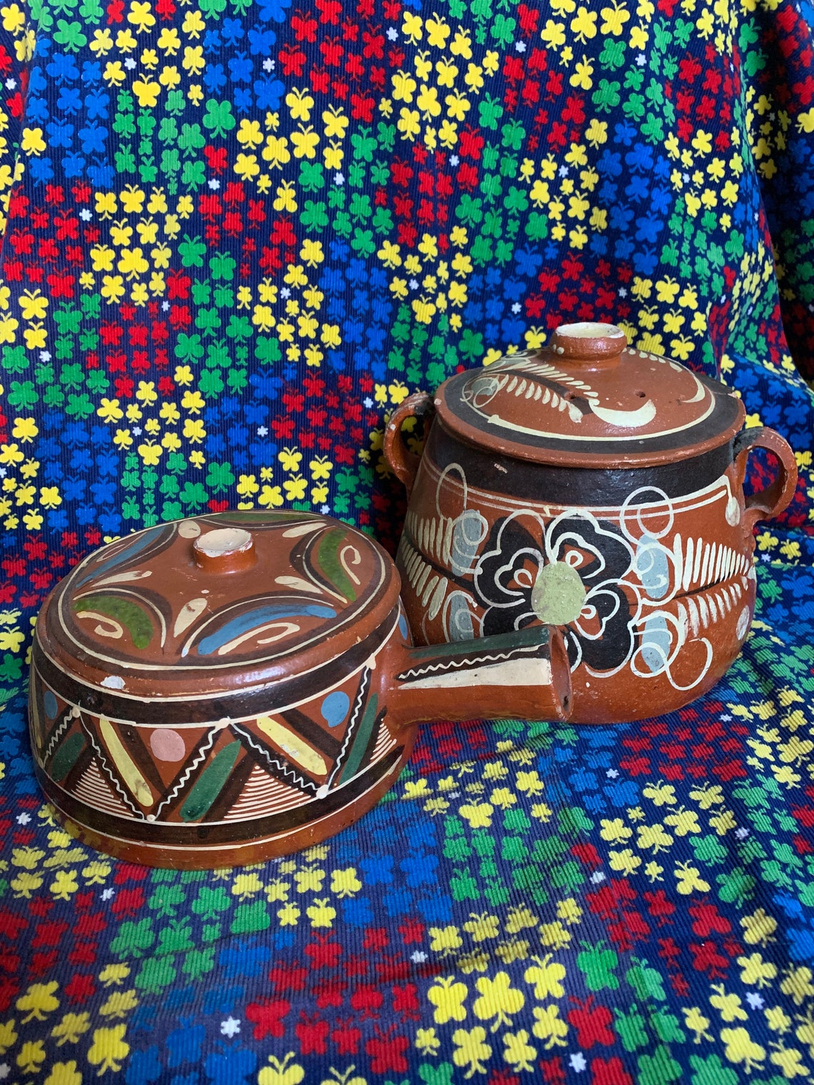 Authentic Vintage Mexican Bean Pots Hand Painted Terracotta Etsy