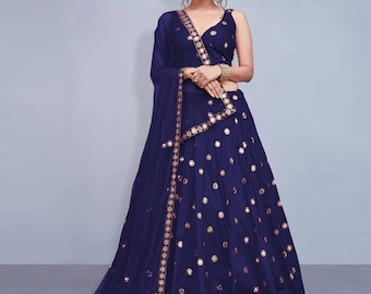 Blue,Black Lehengacholi for women indian wedding lehnga choli ready made ghagra choli bridesmaids lengha choli mehendi function wear lehenga