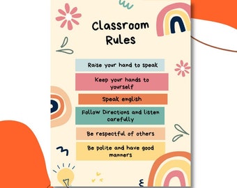 Boho Rainbow Themed Classroom Rules Poster