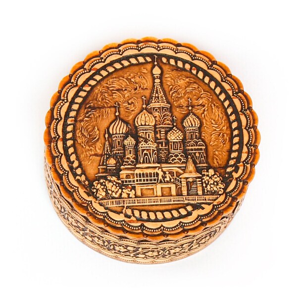 Birch Bark Jewelry Box Moscow Cathedral of St. Basil the Blessed 3"