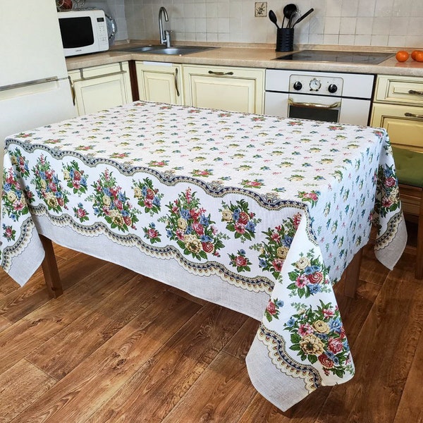 Russian Zhostovo Pattern Tablecloth Kitchen Textile 59" x 94.5"