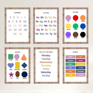 Educational Posters Printable Set of 6, Homeschool Printables, Classroom Posters, Playroom Poster, Kids Wall Art