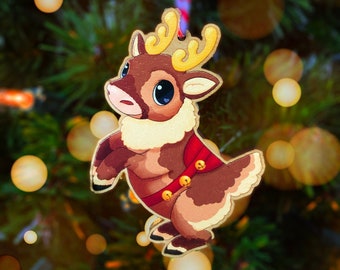 Adorable Santa's Reindeer Jinglebell Wooden Christmas Ornament