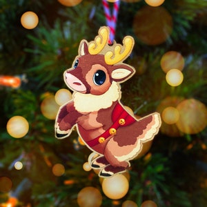 Adorable Santa’s Reindeer Jinglebell Ornement de Noël en bois