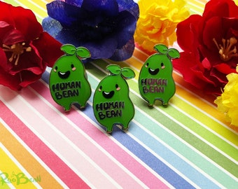 Rainbow Human Bean Hard Enamel Pin Funny Cute Kawaii Green Bean Pun Badge Human Being Coat Backpack Shirt Accessory Sibling Gift Idea