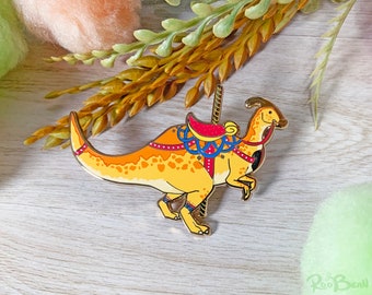 Parasaurolophus Dinosaur Carousel Enamel Pin - A Symphony of Cuteness