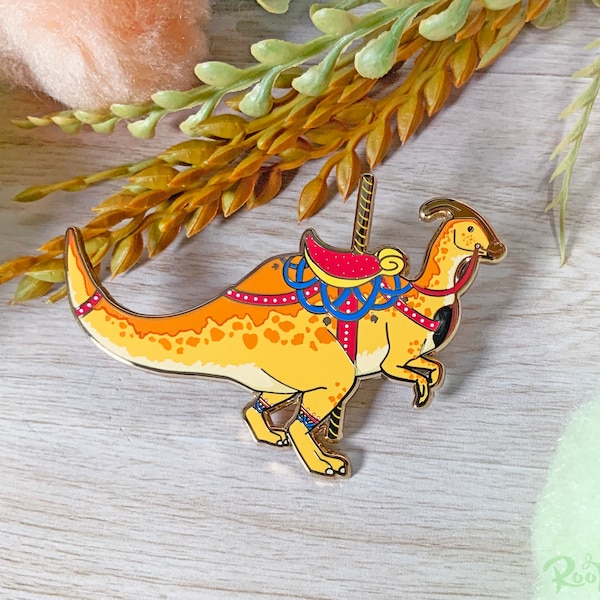 Parasaurolophus Dinosaur Carousel Enamel Pin - A Symphony of Cuteness