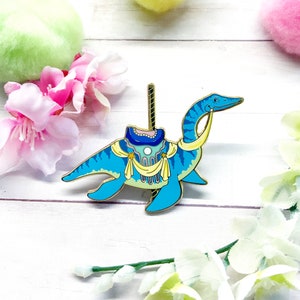 Plesiosaurus Dinosuar Carousel Enamel Pin - A Splash of Adorableness - Dive into Delight