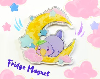 CLEARANCE Acrylic Fridge Magnet - Cute Sleepy Moon Bird - Starry Night