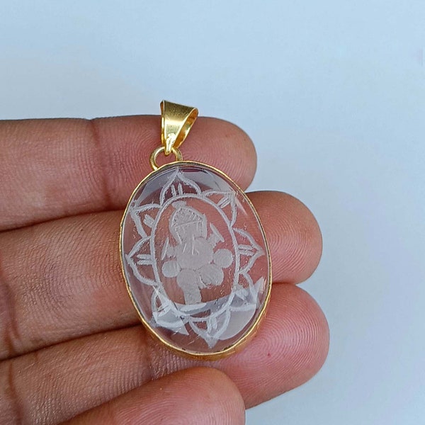 Beautiful Crystal Ganesh Pendant |Handcrafted Ganesh Pendant |Gold Pendant | Oval Shape Crystal Ganesh Pendant |Women Pendant | Gift Jewelry