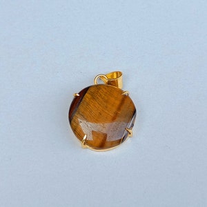 Unique Handmade Stone Pendant | Tiger Eye Stone Pendant | Gold Pendant | Brown Stone Pendant | Round Stone Tiger Eye Pendant | Gift Pendant