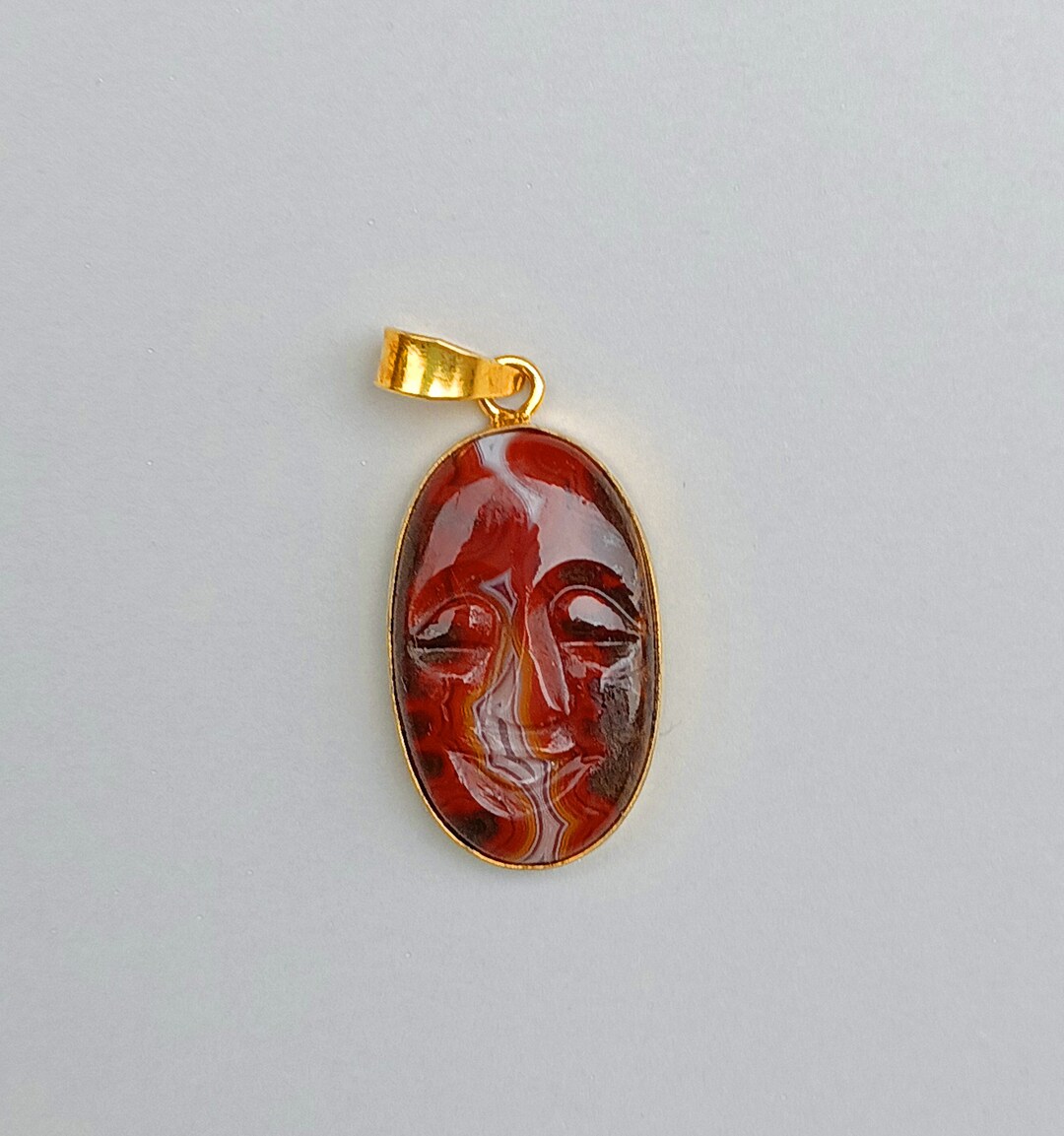 Crazy Lace Agate Carved Moon Face Pendant handmade Gemstone Moon Face