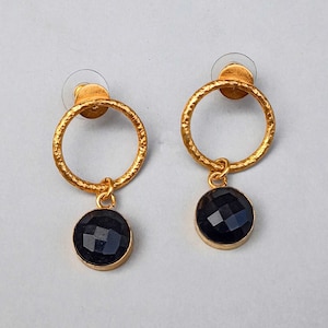 Handgefertigte Ohrringe aus schwarzem Onyx | Gold Ohrringe | -Schnitt Onyx Stein Ohrringe | Damen Schmuck | Onyx Stein Schmuck | Geschenk Ohrringe