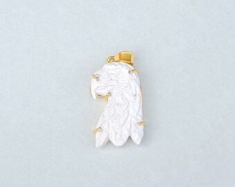 Shell Eagle Pendant, Natural Mother Of Pearl Carving Eagle, Handmade Gemstone Eagle Pendant, Gold Pendant, Eagle Jewelry, Christmas Pendant