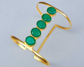 Unique Onyx Gemstone Bangle, Green Onyx Bangle, Gold Bangle, Wedding Gift Bangle, Wife Bangle