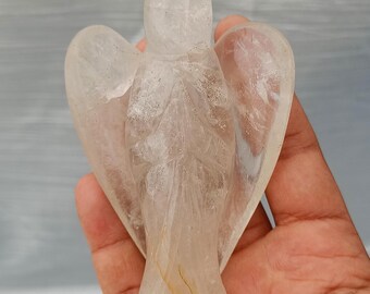 Figura de ángel de cuarzo cristalino, estatua de piedra preciosa tallada a mano, decoración para la sanación energética, regalo de ángel, ángel de piedra preciosa natural, decoración del hogar, regalo.