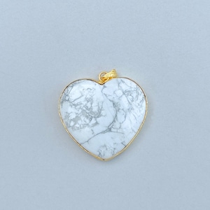 Heart Howlite Stone Pendant | Handmade Stone Howlite Pendant |Howlite Gold Pendant | Bezel Raw Stone Pendant | White Stone Pendant | Jewelry