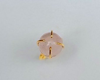 Beautiful Rose Quartz Ring | Pink Rose Quartz Stone Ring | Gold Ring | Handmade Stone Rose Quartz Ring | Brass Ring | Statement Ring | Ring
