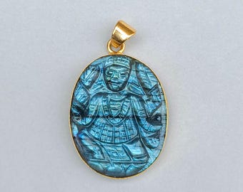 Handmade Labradorite Kali Mata Pendant, Natural Gemstone Kali Maa Jewelry, Hindu Goddess Necklace, Gift