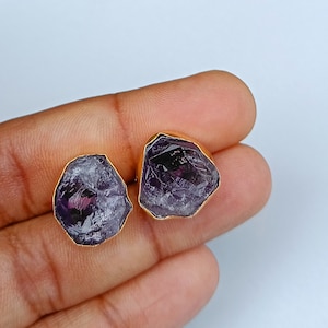 Natural Purple Amethyst Stone Studs |Handmade Stone Amethyst Studs |Amethsyt Gold Studs |Purple Stone Studs | Push Back Studs | Gift Jewelry